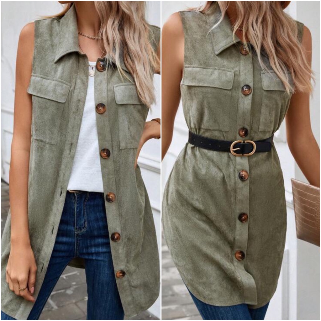 Solid Button Down Pockets Vest
